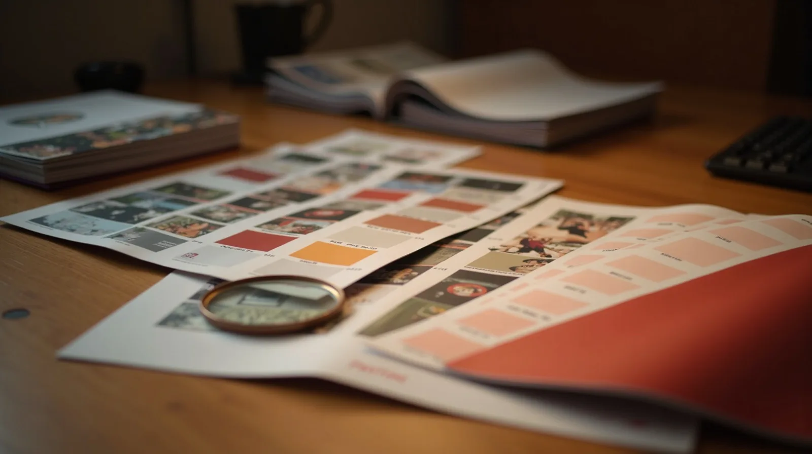 Designer drawing up a print design template at a workstation